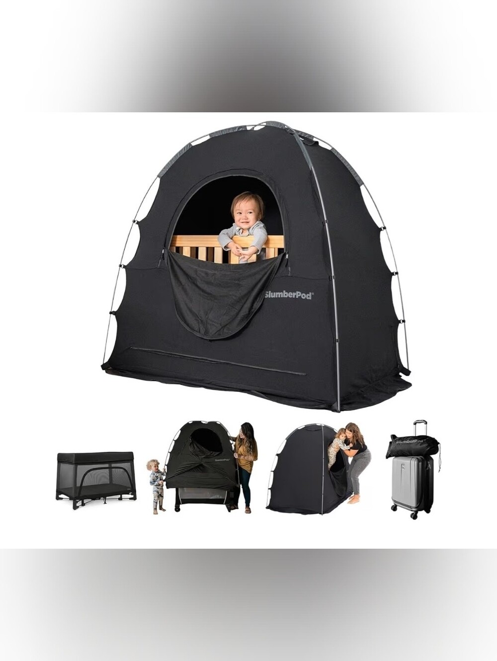 SlumberPod Original Blackout Sleep Tent for Pack N Play & Mini Crib, Black